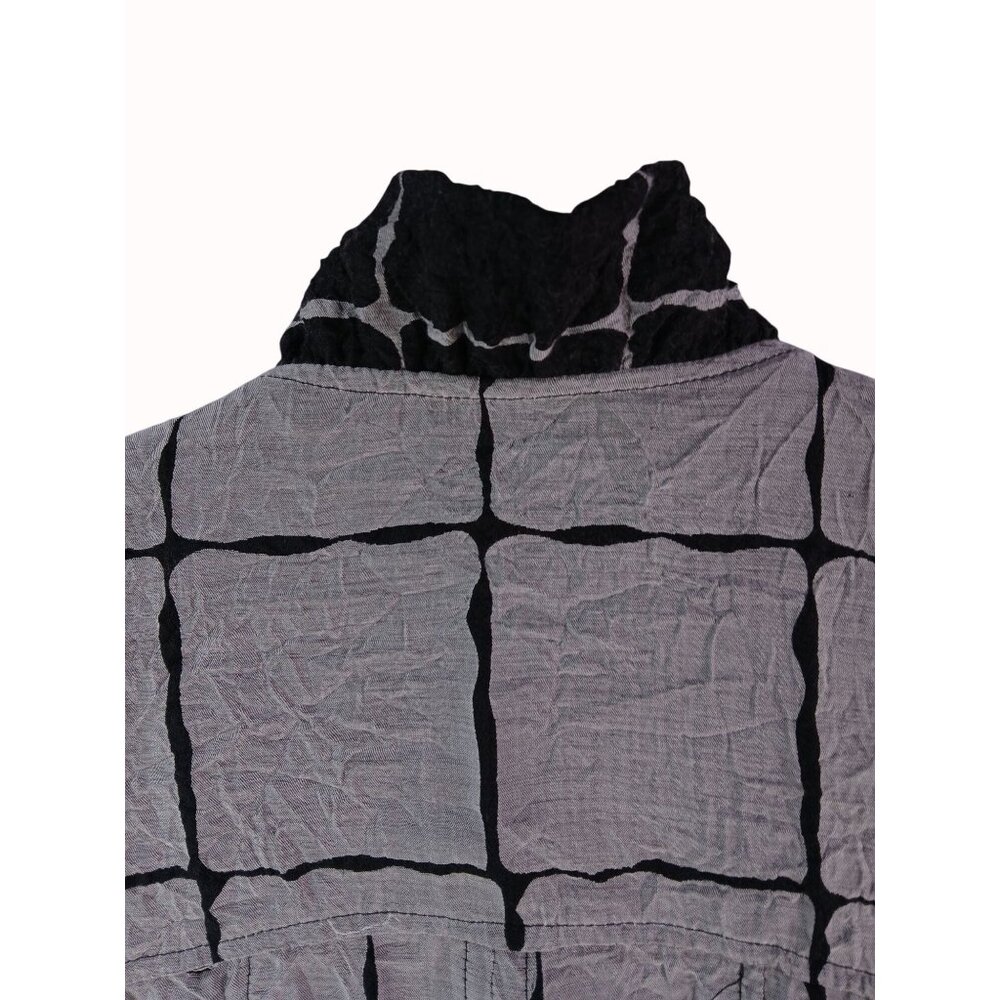 Moonlight Y&S Womens Crinkle Gray Black Grid Button Jacket Size L Pouch Pockets - Picture 10 of 16